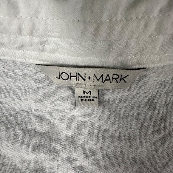 John Mark Womens M White Crinkle Cap Sleeve Button Front Lightweight Shirt Top - Picture 3 of 10